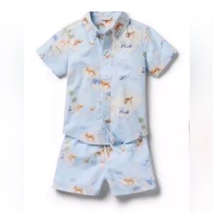 NWT- Janie and Jack Light Blue Animal Print Swim Set